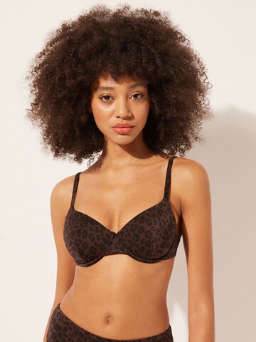 CALZEDONIA T-shirt Bikini Top in Brown: front