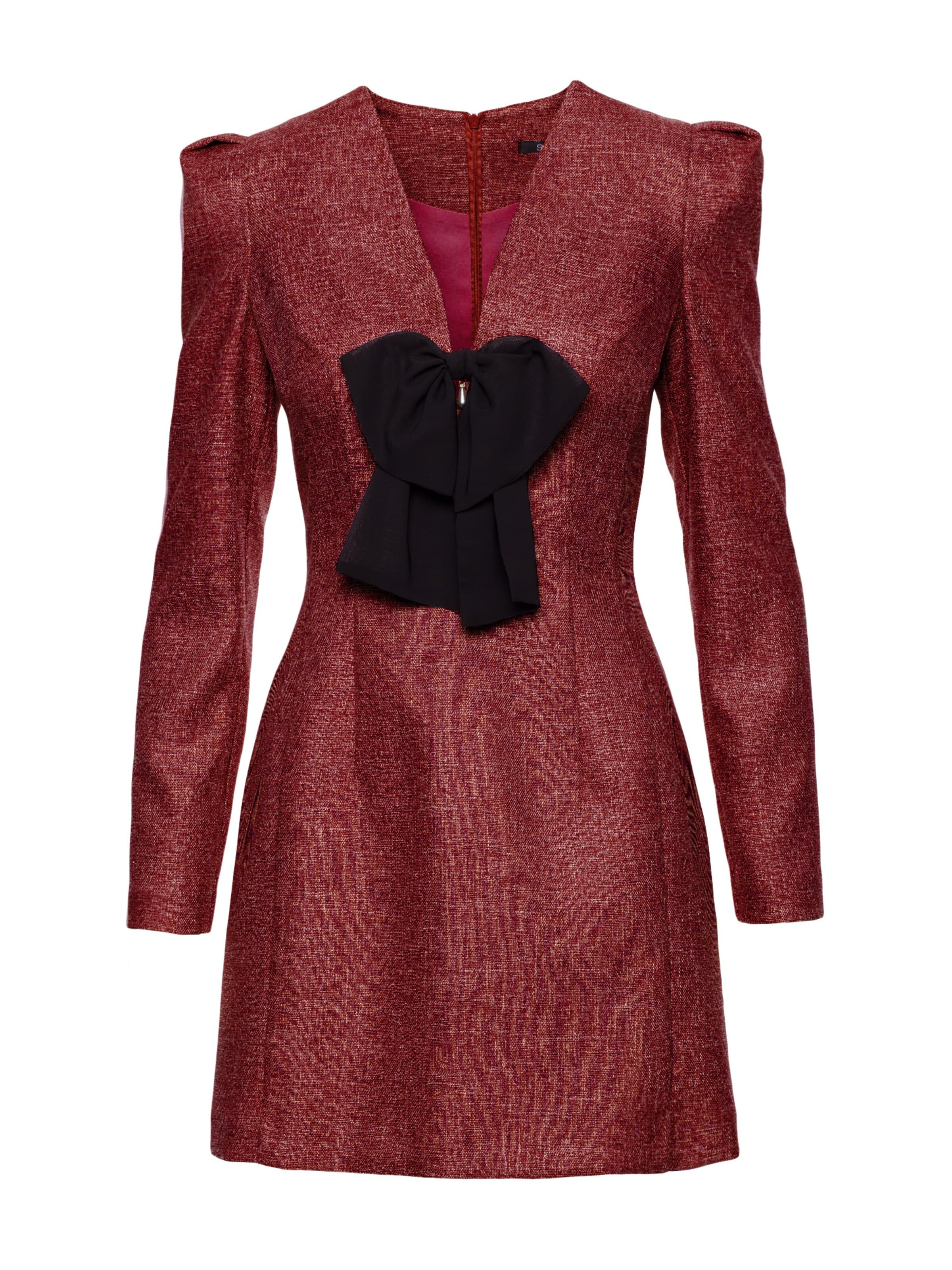 Rochie 'Sukienka tweedowa z kokardą szyfonową' de la made of emotion pe roșu: față