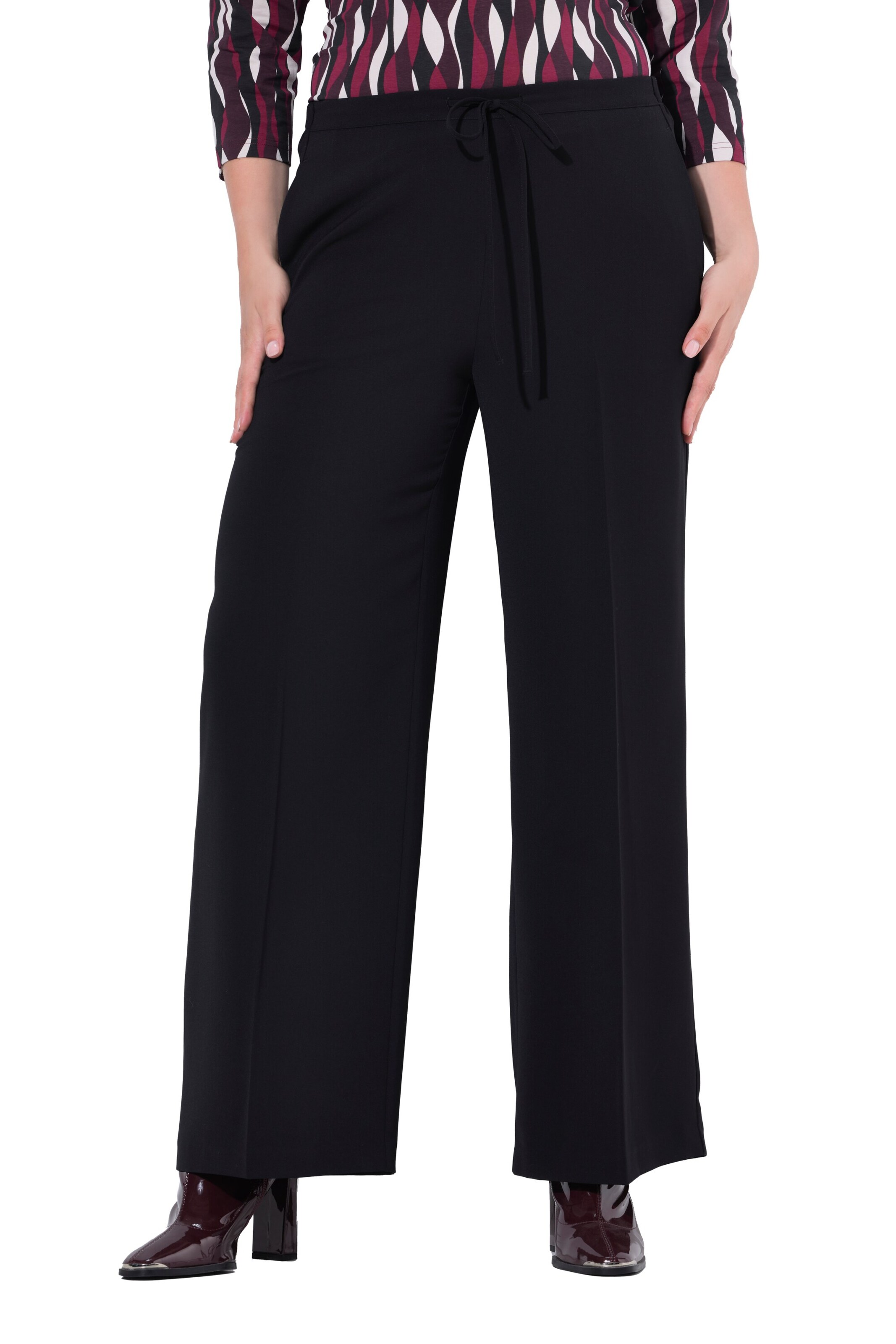 Ulla Popken Wide leg Trousers with creases in Black: front