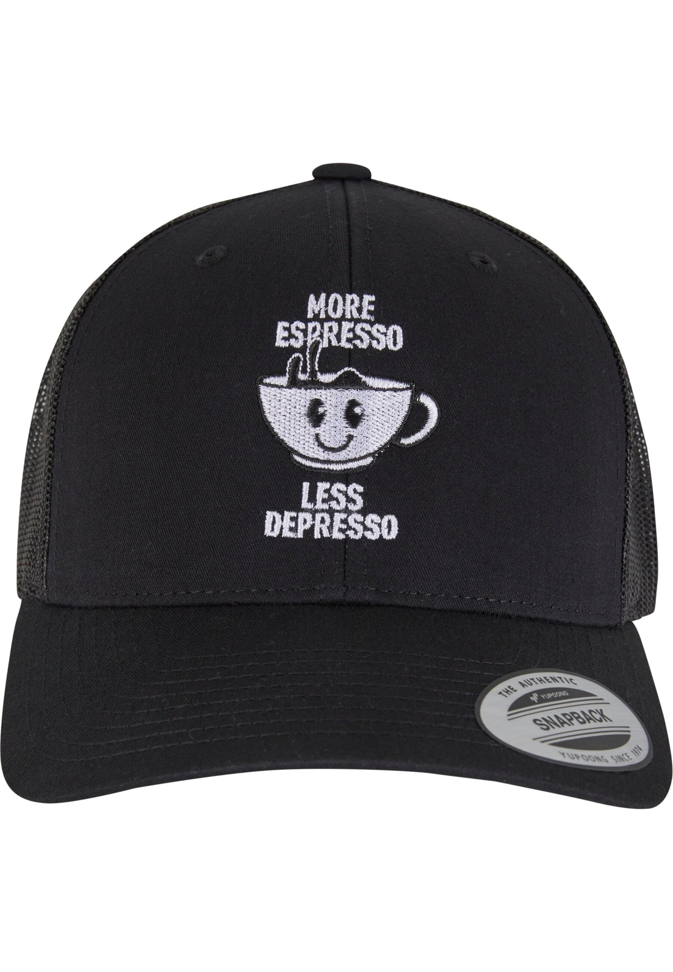 Mister Tee Czapka z daszkiem 'More Espresso Less Depresso' w kolorze czarny