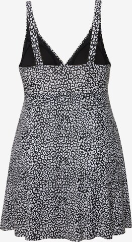 Ulla Popken Triangle Swimsuit Dress in Grey