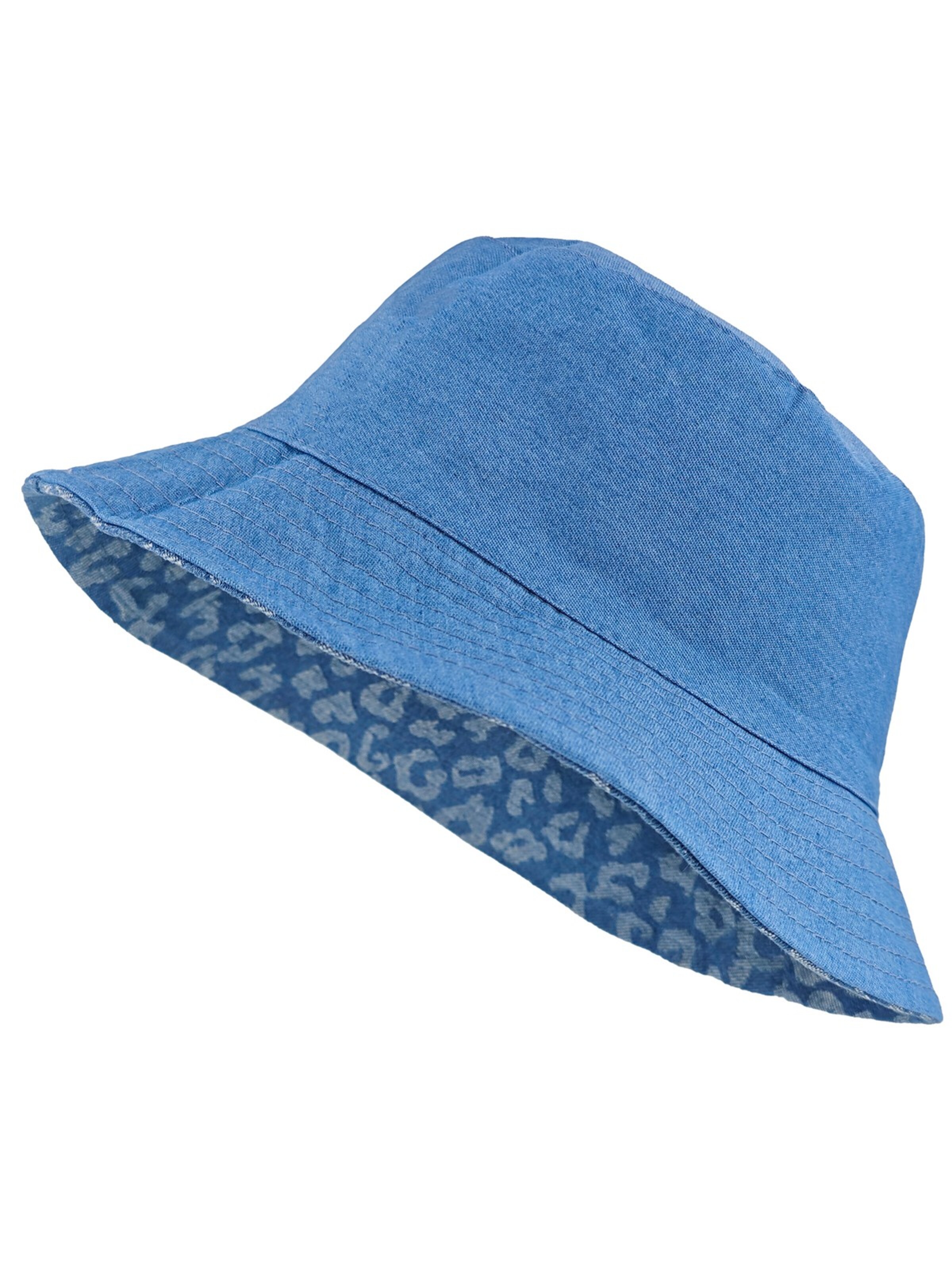styleBREAKER Hat '2-in-1 Denim Fischerhut mit Leoparden Muster' in Blue