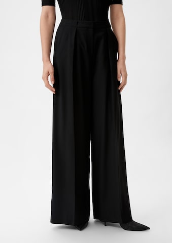 COMMA Wide leg Bandplooibroek in Zwart: voorkant