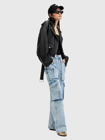 AllSaints - Perna larga Calças de ganga cargo em azul
