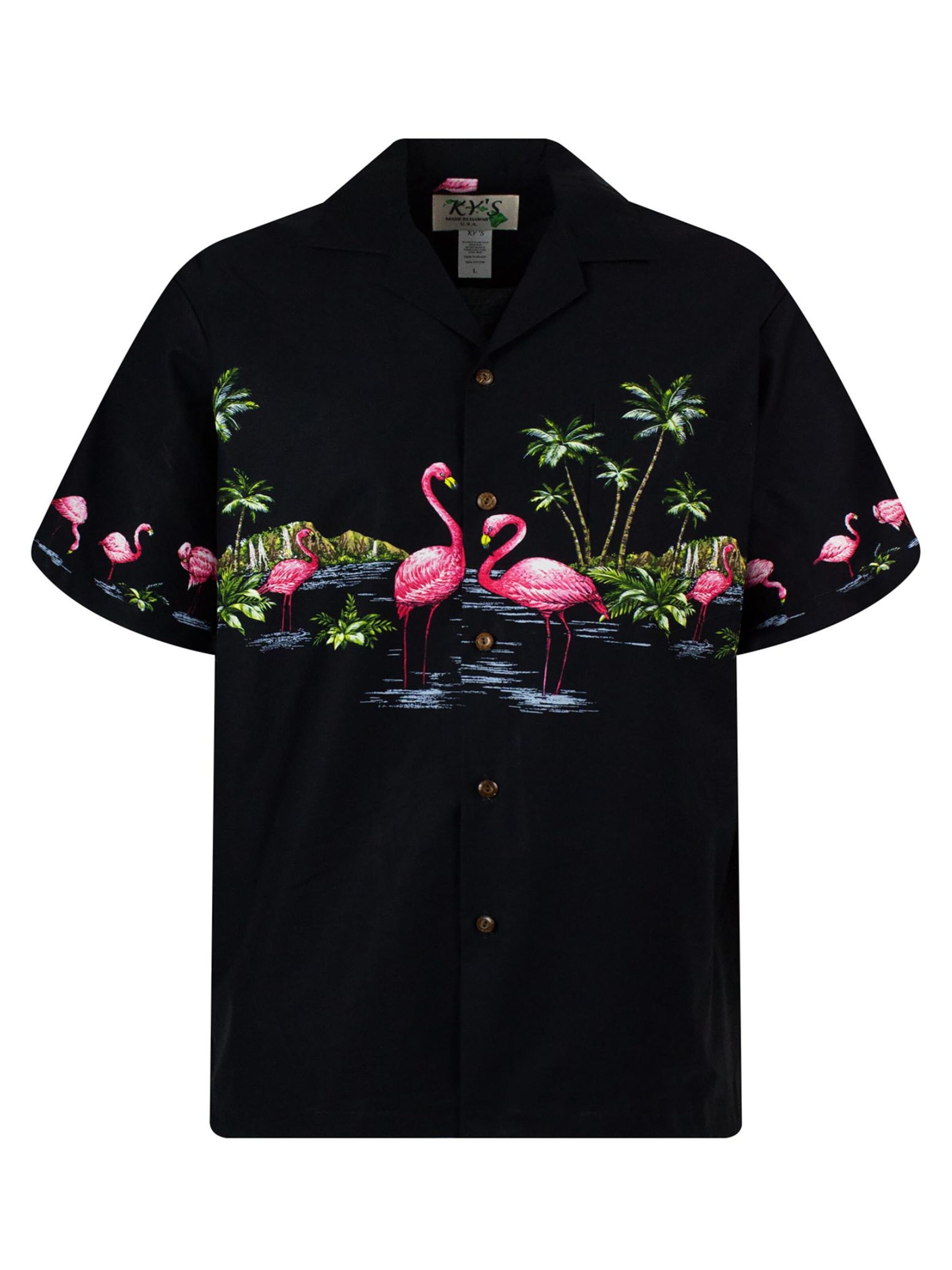 KY's Regular fit Overhemd 'Flamingo Brustdruck' in Zwart: voorkant
