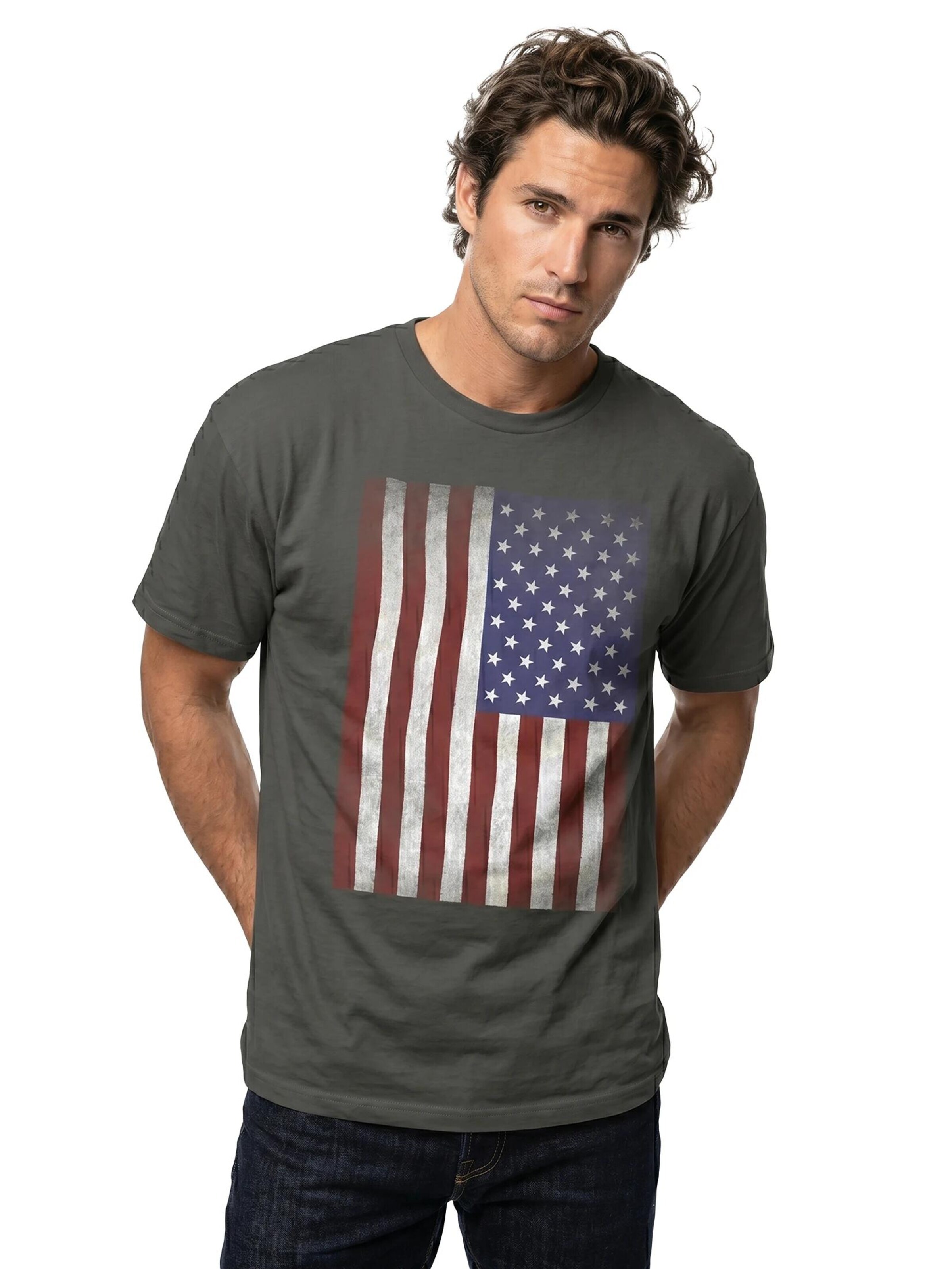 MAKAYA Shirt 'USA Flagge' in Grey