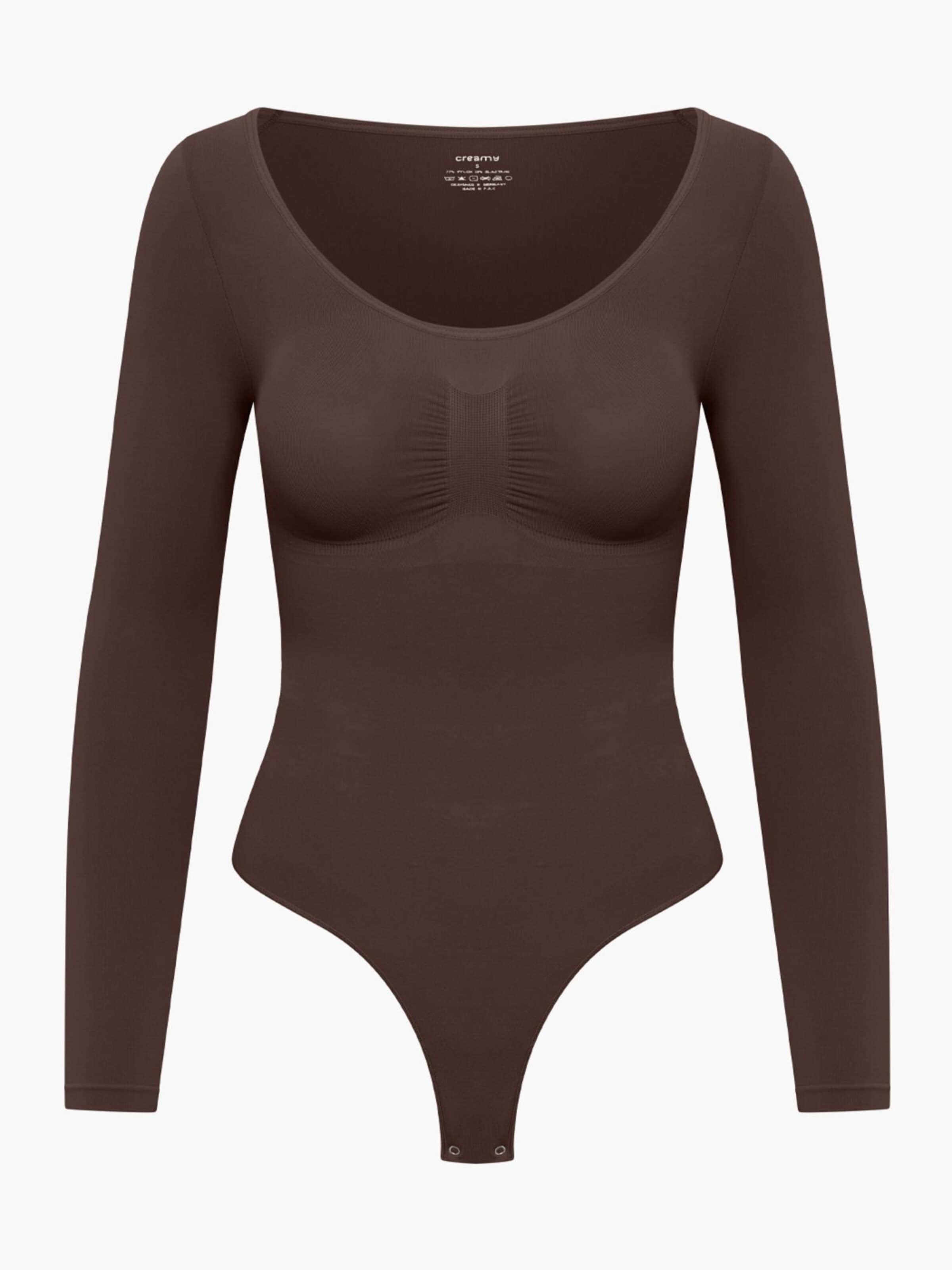 cfab (formerly creamy fabrics) Shapingbody 'Bodysuit Sculpting Shapewear Longsleeve mit String' in Bruin: voorkant