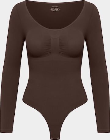 cfab (formerly creamy fabrics) Shapingbody 'Bodysuit Sculpting Shapewear Longsleeve mit String' in Bruin: voorkant