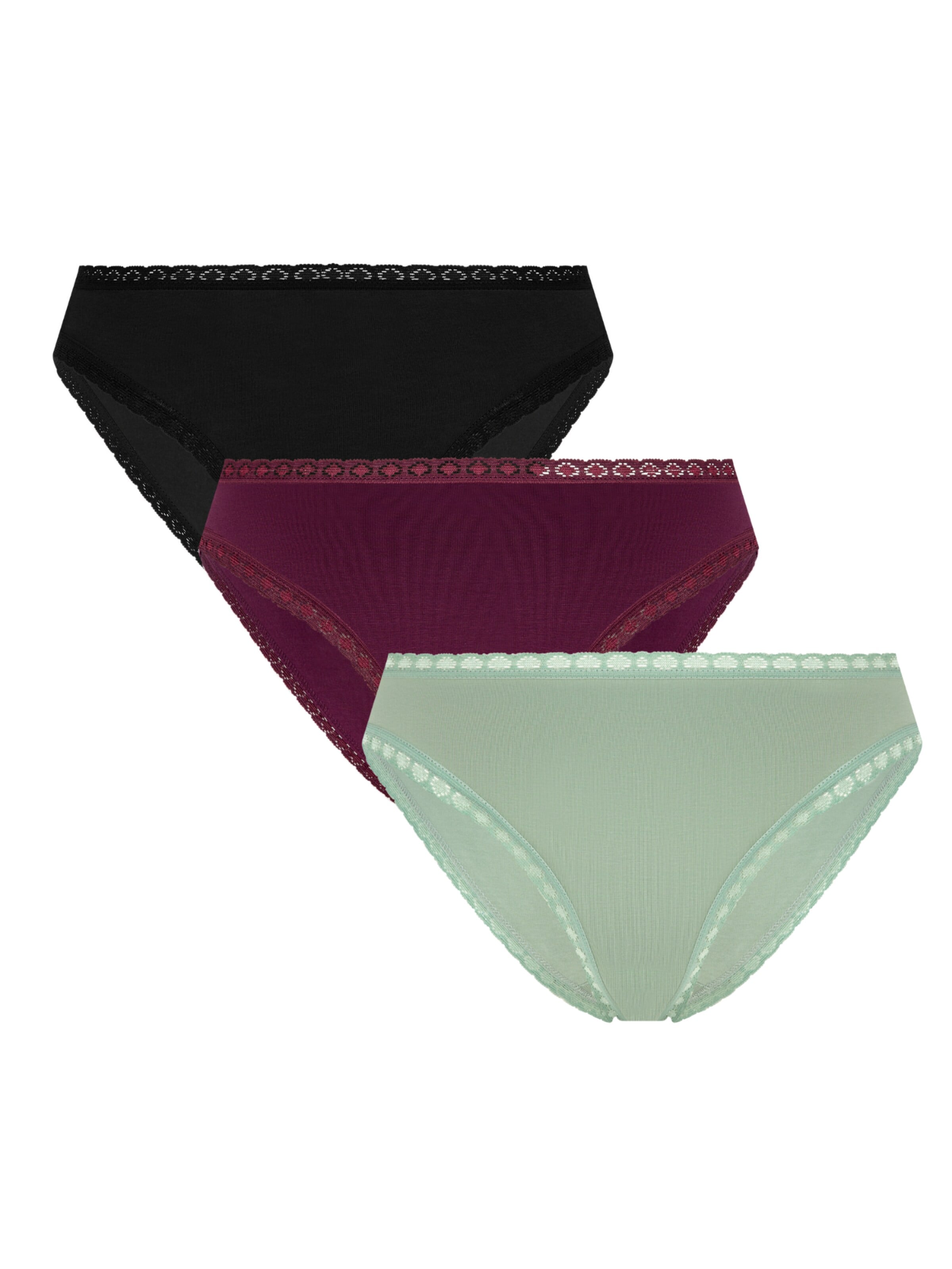 Albero Natur Slip 'Bio-Baumwoll-Slip mit Spitze – 3er Pack'‌‌ in Grün: Vorderseite