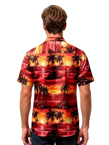 Hawaiihemdshop.de Regular fit Overhemd 'Hawaiihemd Evening Sun' in Rood