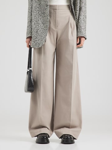 BOSS Black Wide leg Bandplooibroek 'Tiana-W' in Grijs: voorkant