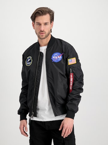 ALPHA INDUSTRIES Prehodna jakna 'MA-1 TT NASA II' | črna barva: sprednja stran