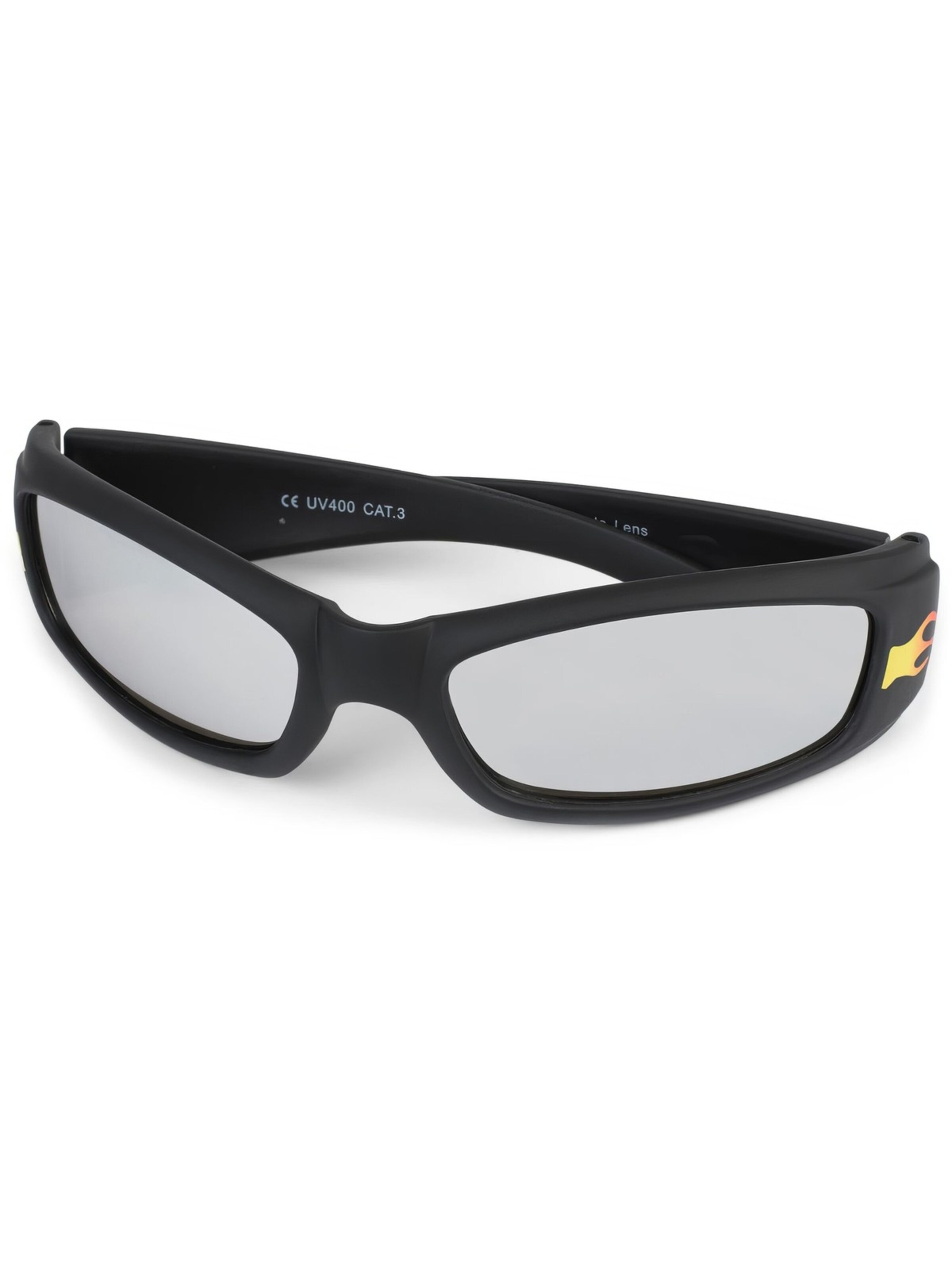 styleBREAKER Sonnenbrille 'Kinder Sport Sonnenbrille mit Flammen Print' in Silber