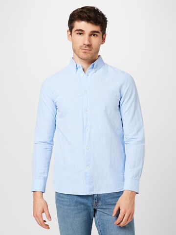 KnowledgeCotton Apparel Regular fit Button Up Shirt in Blue: front