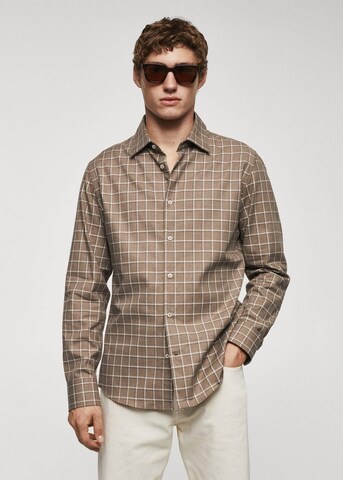 MANGO MAN Slim fit Button Up Shirt 'Roma' in Beige: front