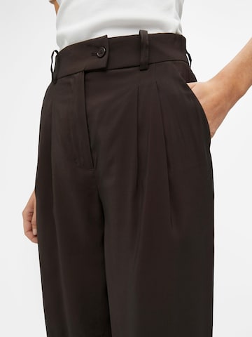 OBJECT Wide leg Pleat-Front Pants 'SY' in Brown
