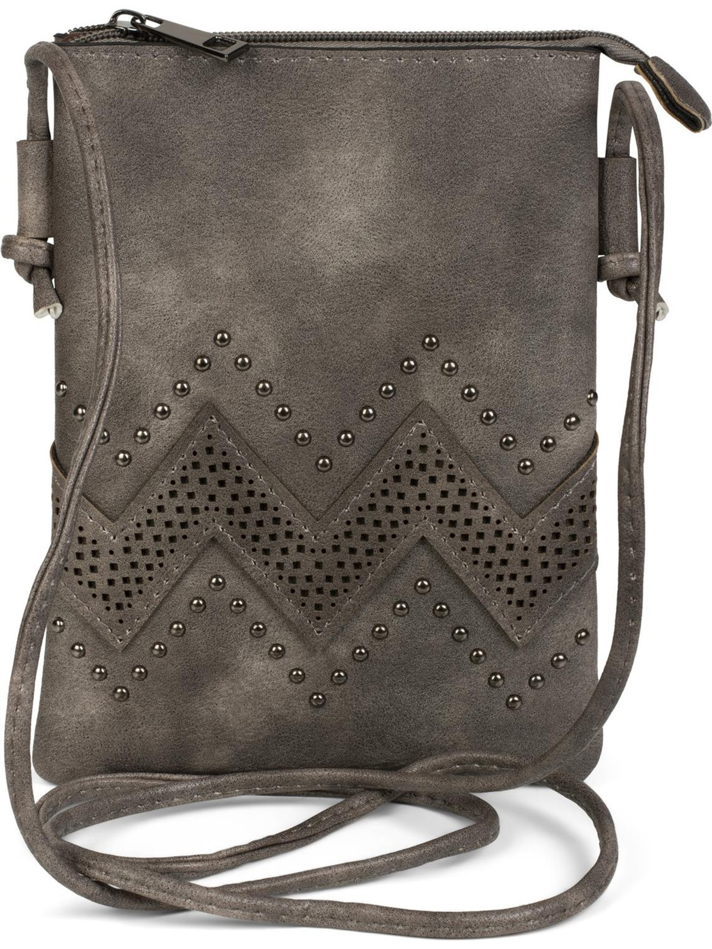 styleBREAKER Umhängetasche 'Mini Umhängetasche ZickZack Cutout Nieten'‌‌‌‌‌‌‌‌‌‌ in Grau: Vorderseite