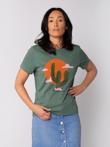 T-shirt 'Kaktus Im Sonnenuntergang' Watapparel en vert : devant
