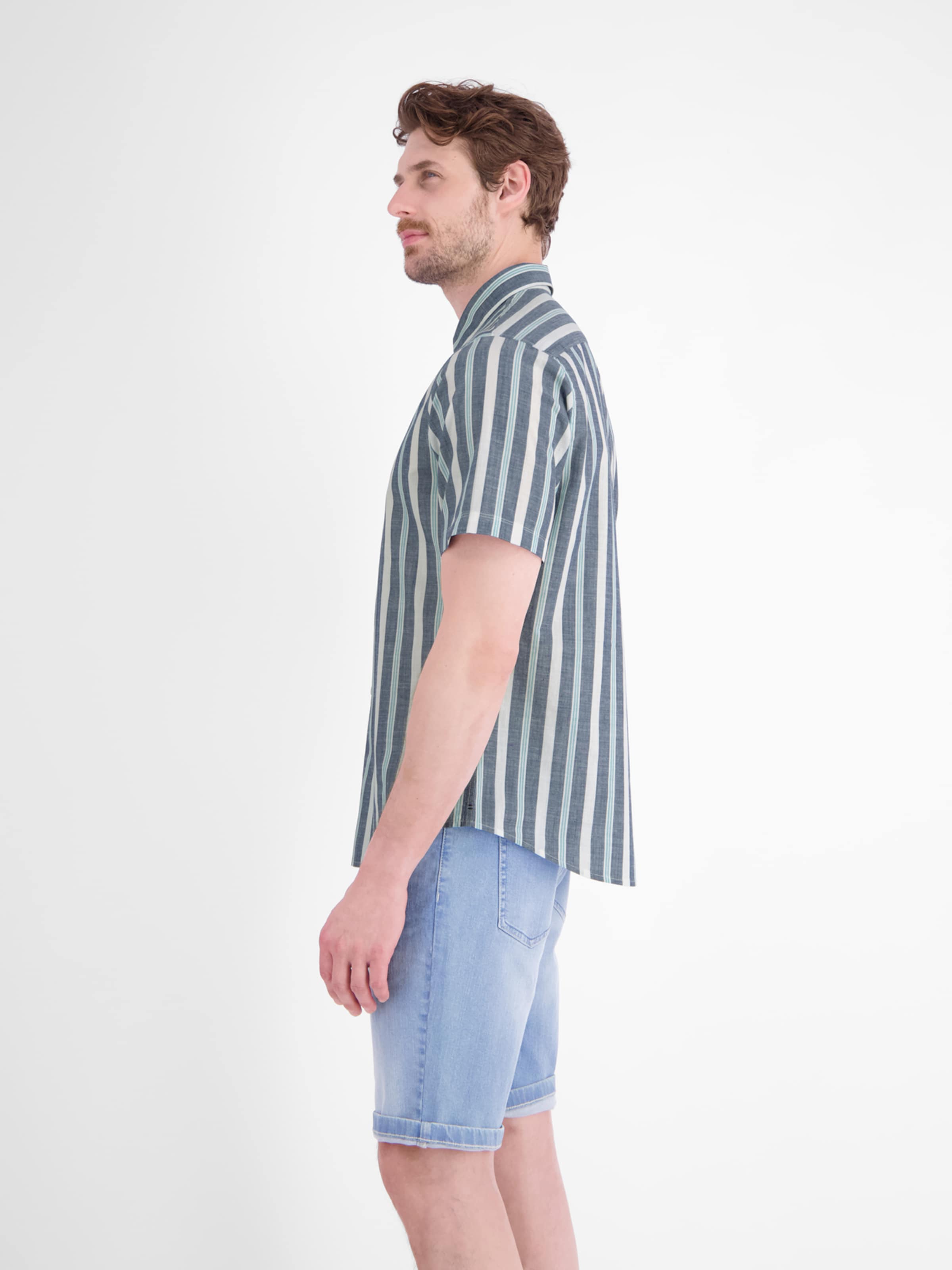 LERROS Regular Fit Kurzarmhemd modisch gestreift aus reiner Baumwolle in Blau