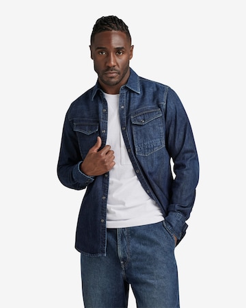 G-Star RAW Slim fit Overhemd in Blauw: voorkant