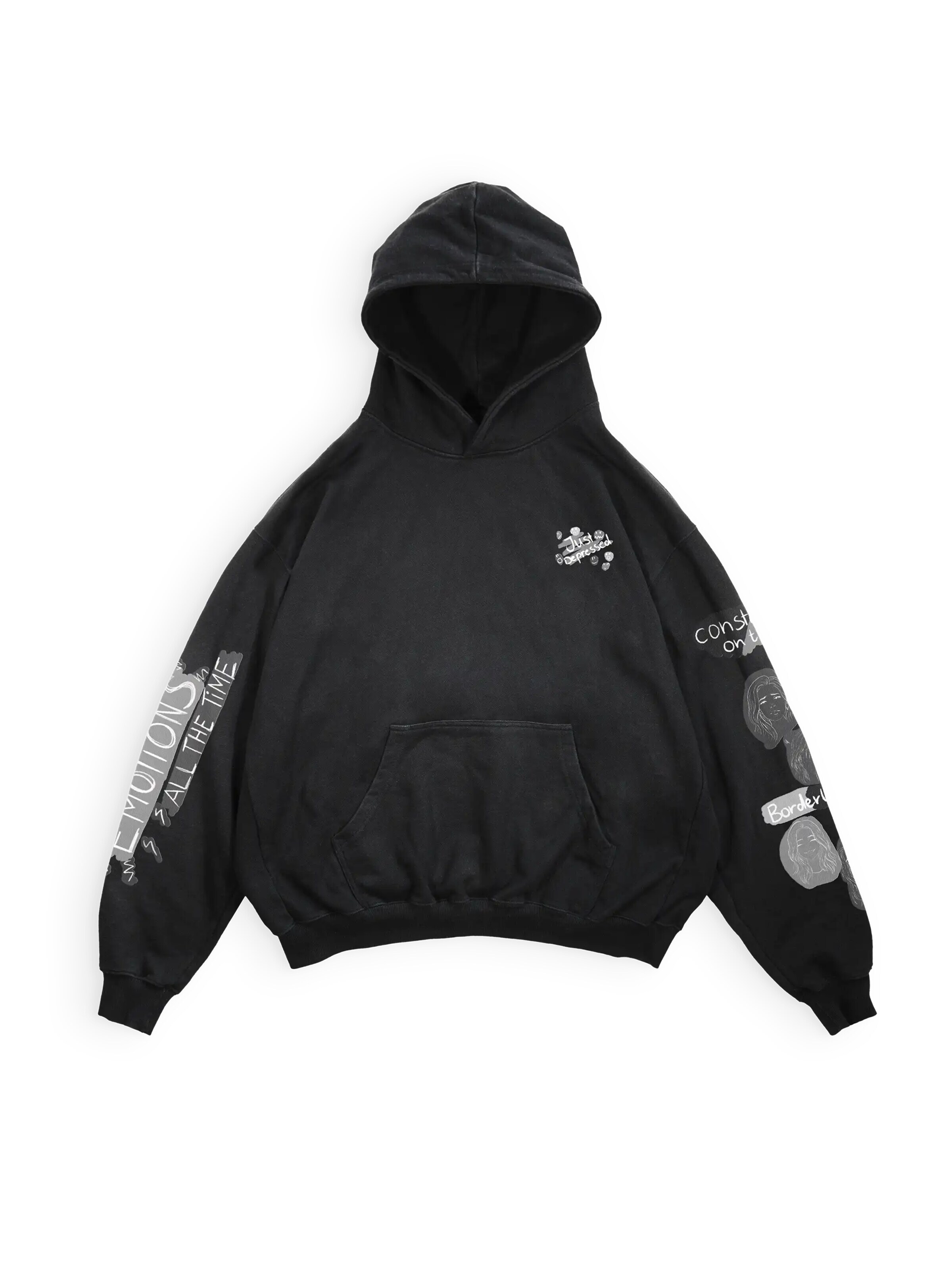 JustDepressed Clothing Sweatshirt 'Borderline - heavy oversized Hoodie 500GSM'‌‌‌‌‌‌ in Schwarz: Vorderseite