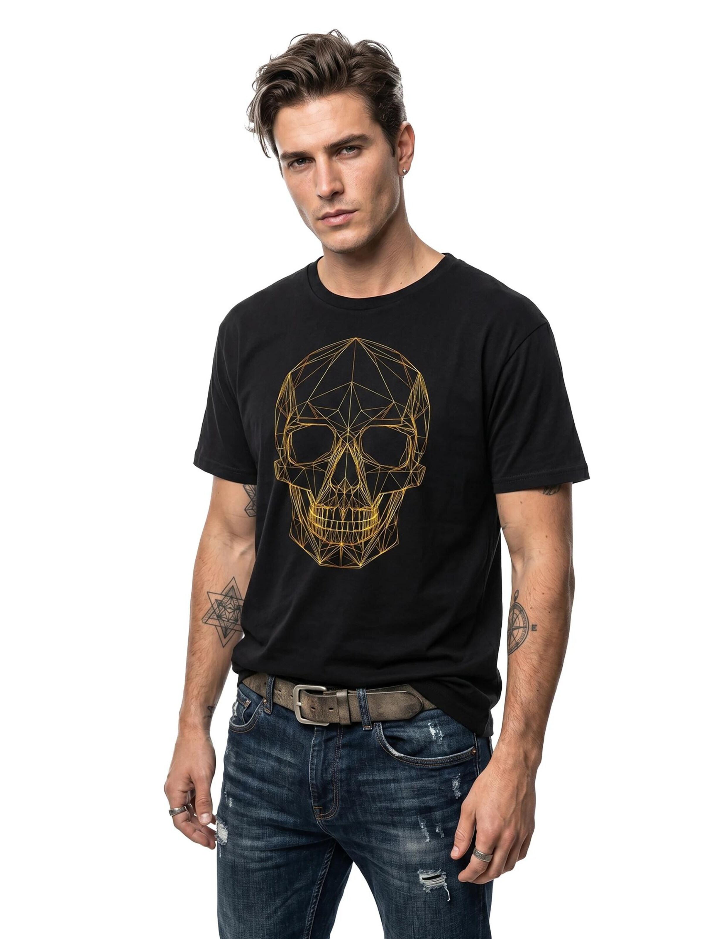 MAKAYA Shirt 'Line Skull' in Black