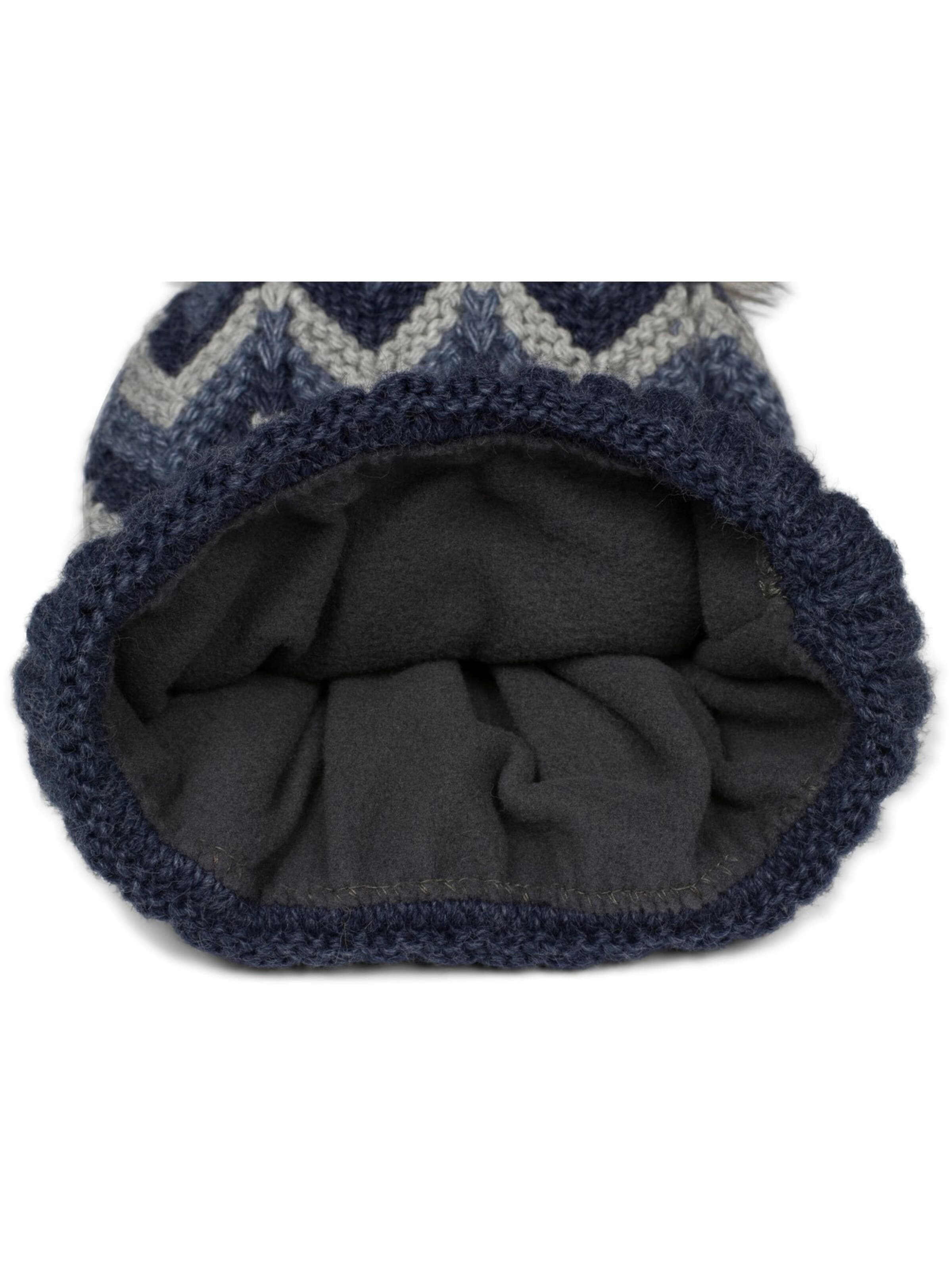 styleBREAKER Mütze 'Strick Bommelmütze mit Zick-Zack Muster'‌‌‌‌‌ in Blau