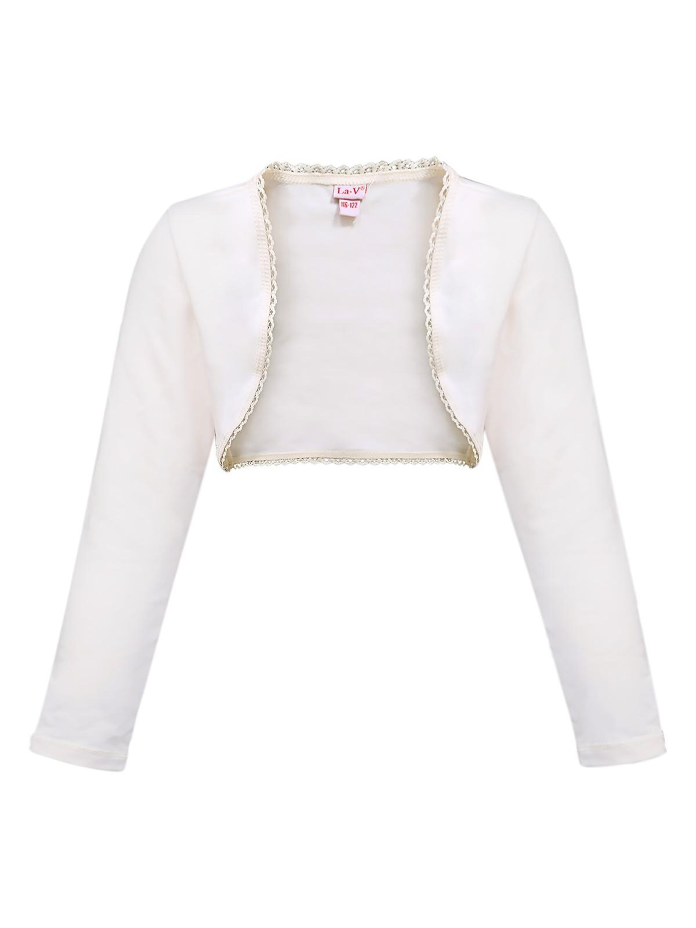 La V Bodywarmer 'Bolero met kant kraag' in Beige: voorkant