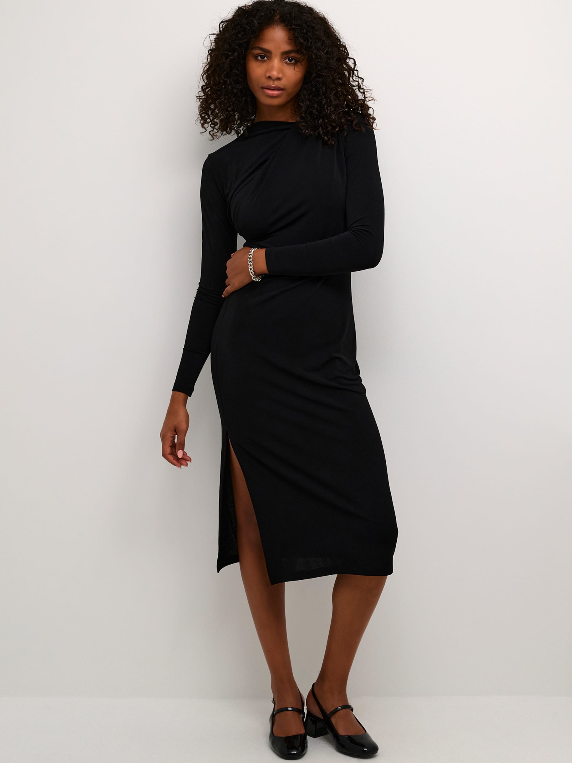 black mini dress long sleeve v neck Danni Deep V Neck Mini Dress - Black