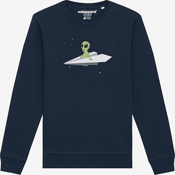 Sweat-shirt ' Alien on a paper plane ' Watapparel en bleu : devant