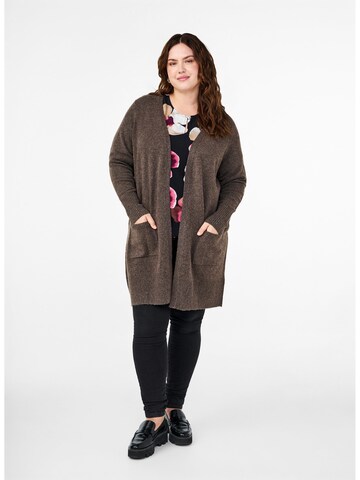 Zizzi Knit cardigan 'Casunny' in Brown