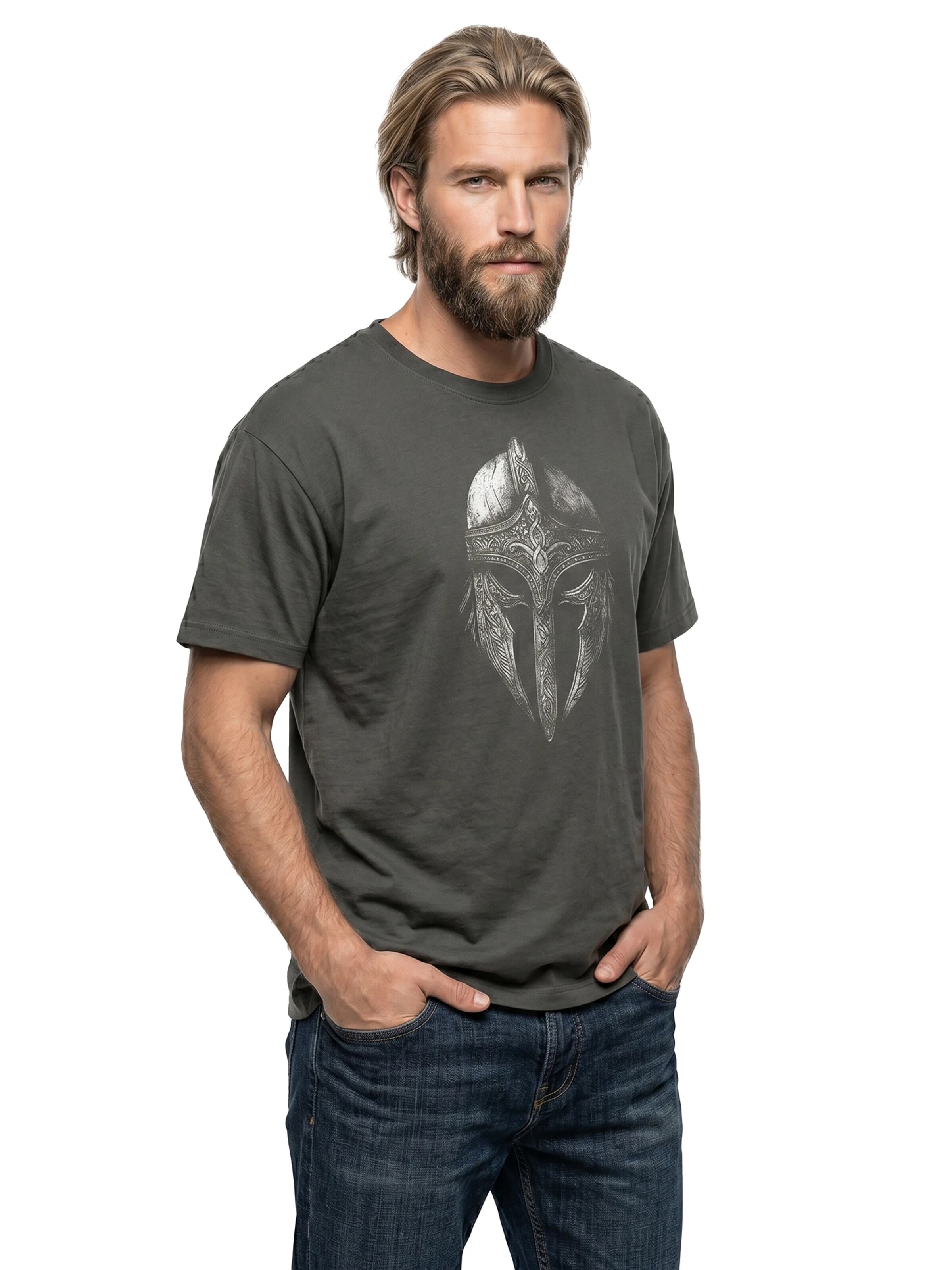 MAKAYA Shirt 'Vikinger Helm' in Grey