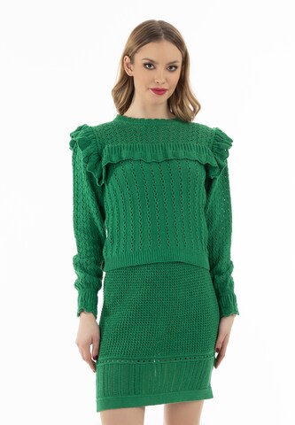 Pullover di faina in verde: frontale