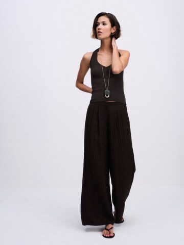The Set Wide leg Pleat-front trousers in Brown