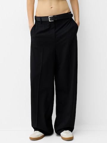 Wide leg Pantaloni con piega frontale di Bershka in nero: frontale