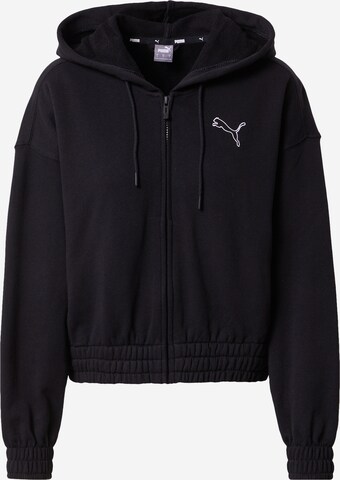 PUMA Athletic Zip-Up Hoodie 'HER' in Black: front