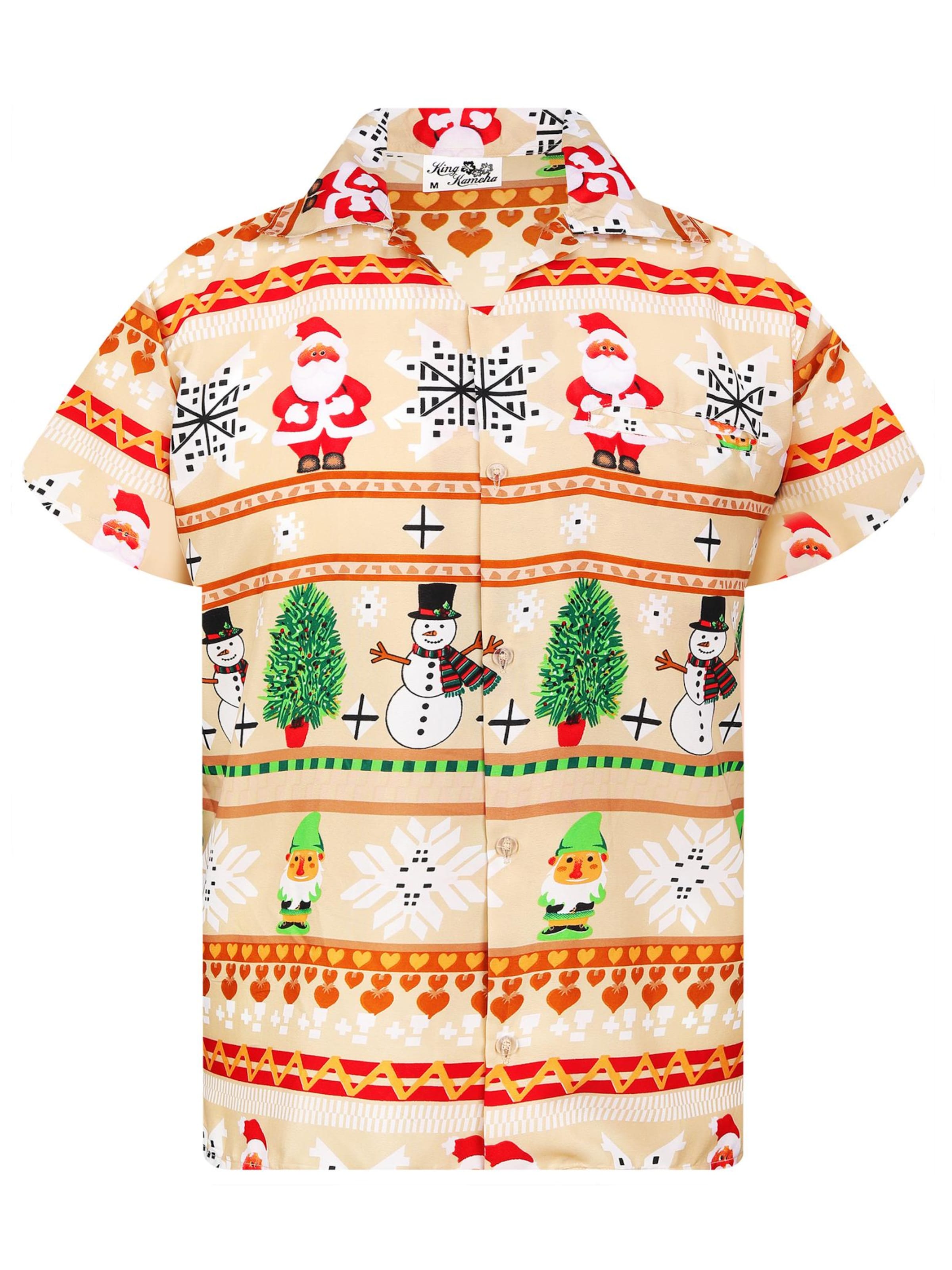 King Kameha Regular Fit Hemd 'Christmas Rows'‌‌‌‌‌‌ in Beige: Vorderseite