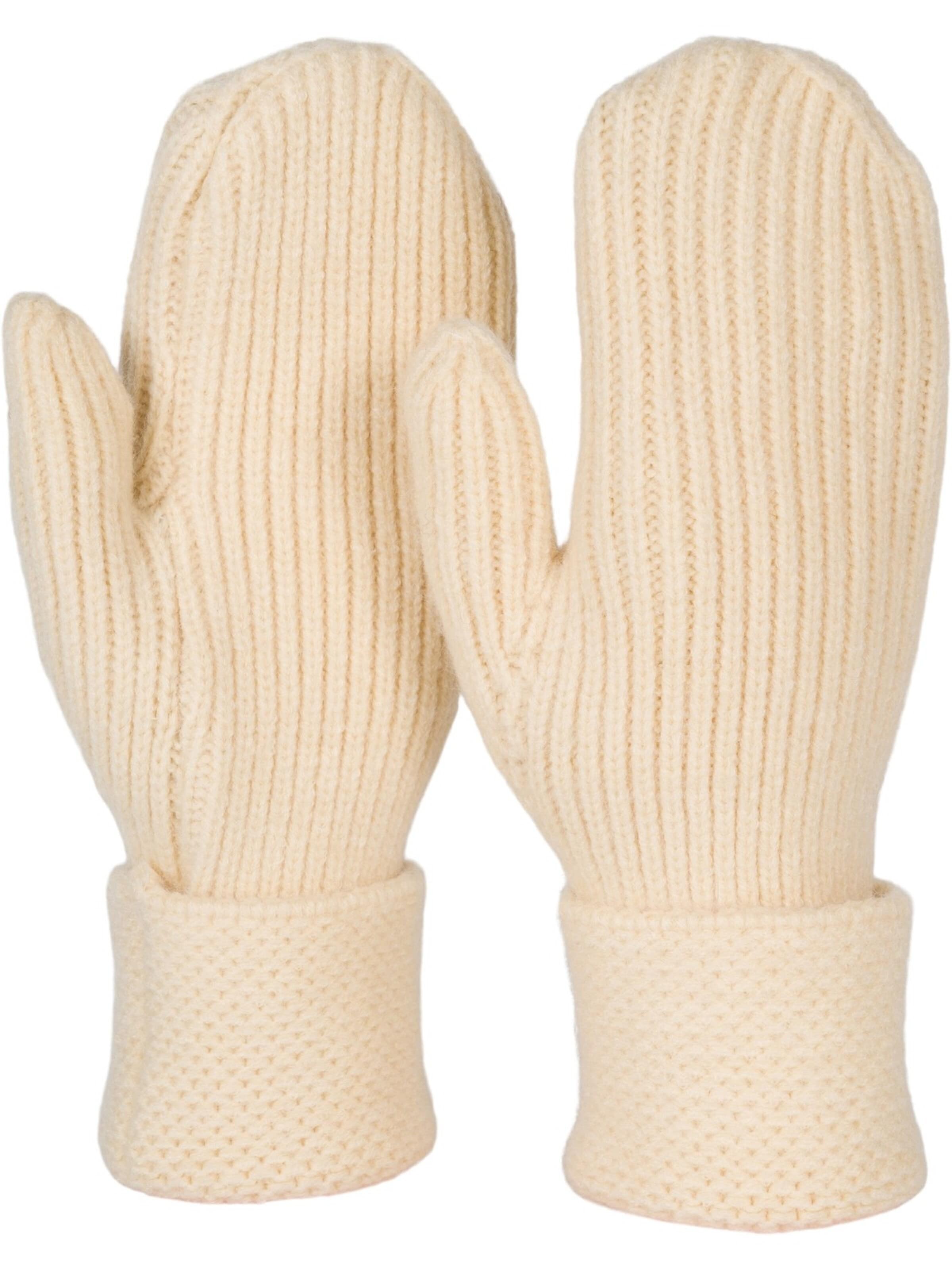 styleBREAKER Fingerhandschuhe 'Strick Fäustlinge mit gemustertem Bund'‌‌ in Beige: Vorderseite