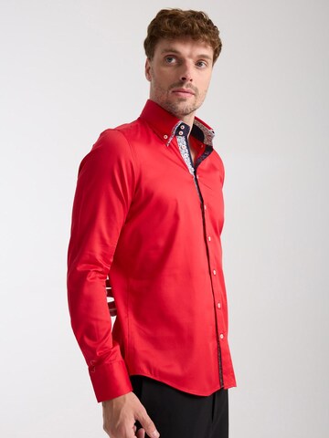 Slim fit Camicia 'Marco Polo Iconic Satin Man Shirt White' di 7Camicie in rosso