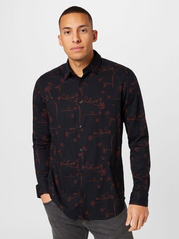 Only & Sons Regular fit Button Up Shirt in Black: front