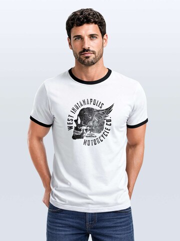 Neverless Shirt 'Motorcycle Skull' in White: front