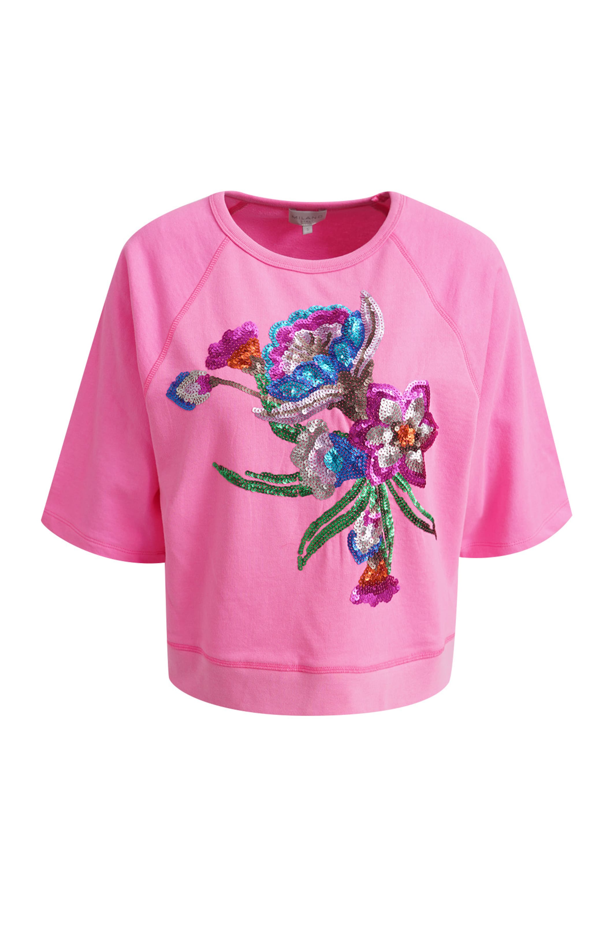 Milano Italy Kurzarm-Sweatshirt mit Pailletten-Artwork in Pink: Vorderseite