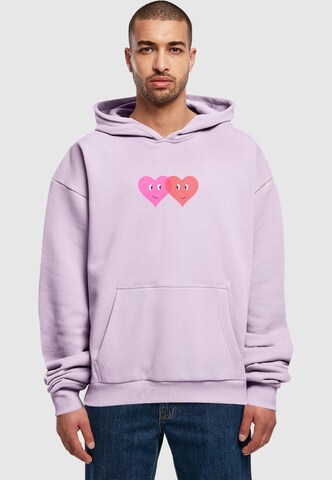 Merchcode Sweatshirt 'Hugs & Love - Two Hearts' in Lila: Vorderseite