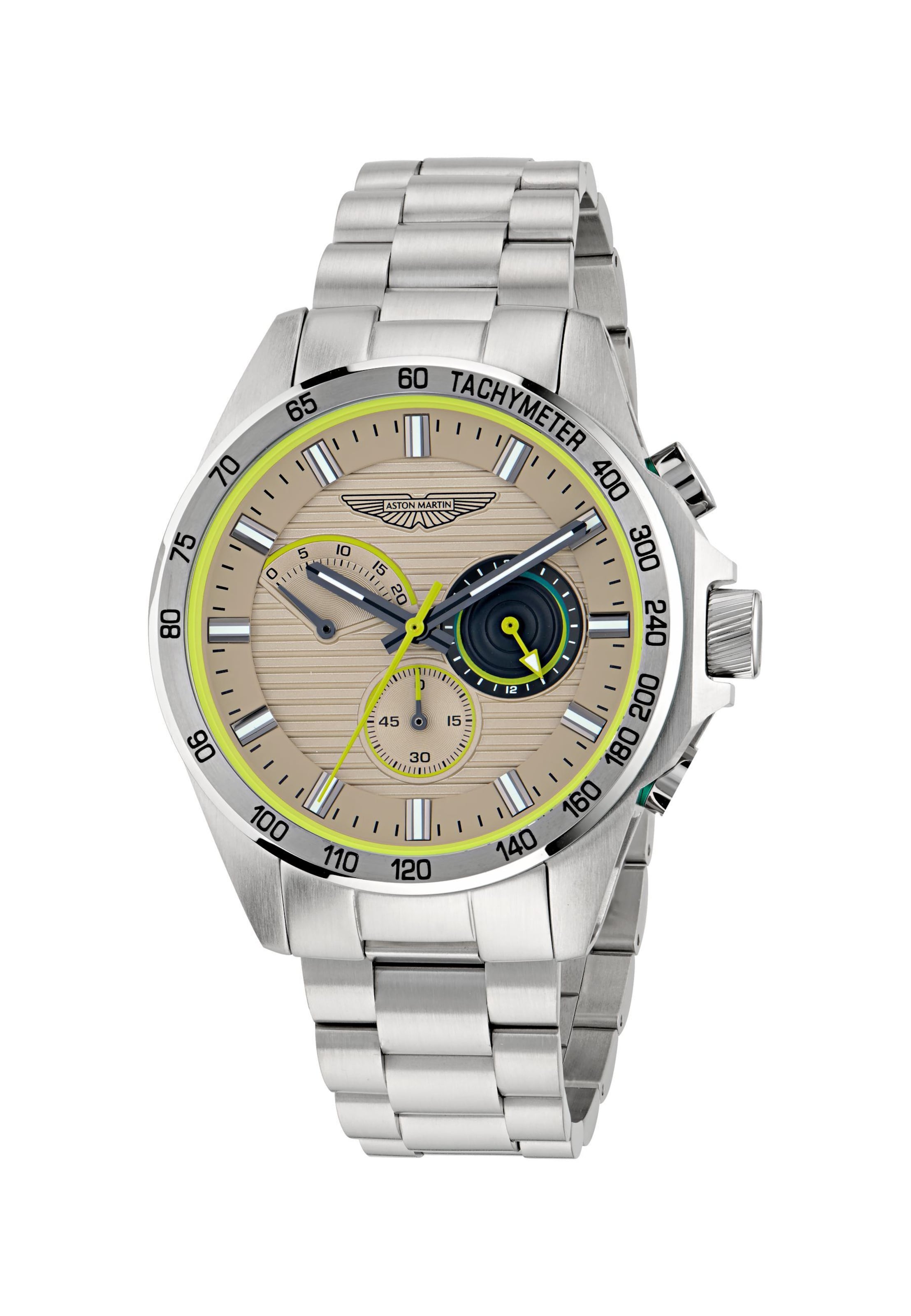 Montre à affichage analogique Aston Martin en argent : devant