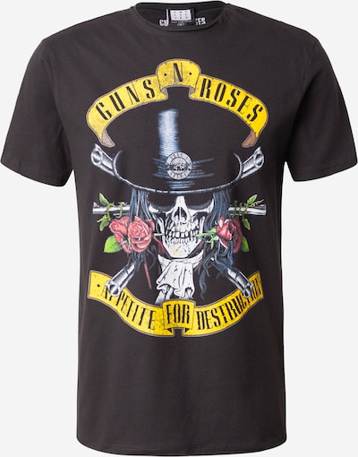 Marškinėliai 'GUNS N ROSES - TOP HAT SKULL' iš AMPLIFIED, spalva – geltona / žolės žalia / juoda / balkšva, Prekių apžvalga