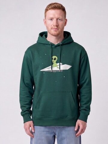 Sweat-shirt 'Alien On A Paper Plane' Watapparel en vert : devant