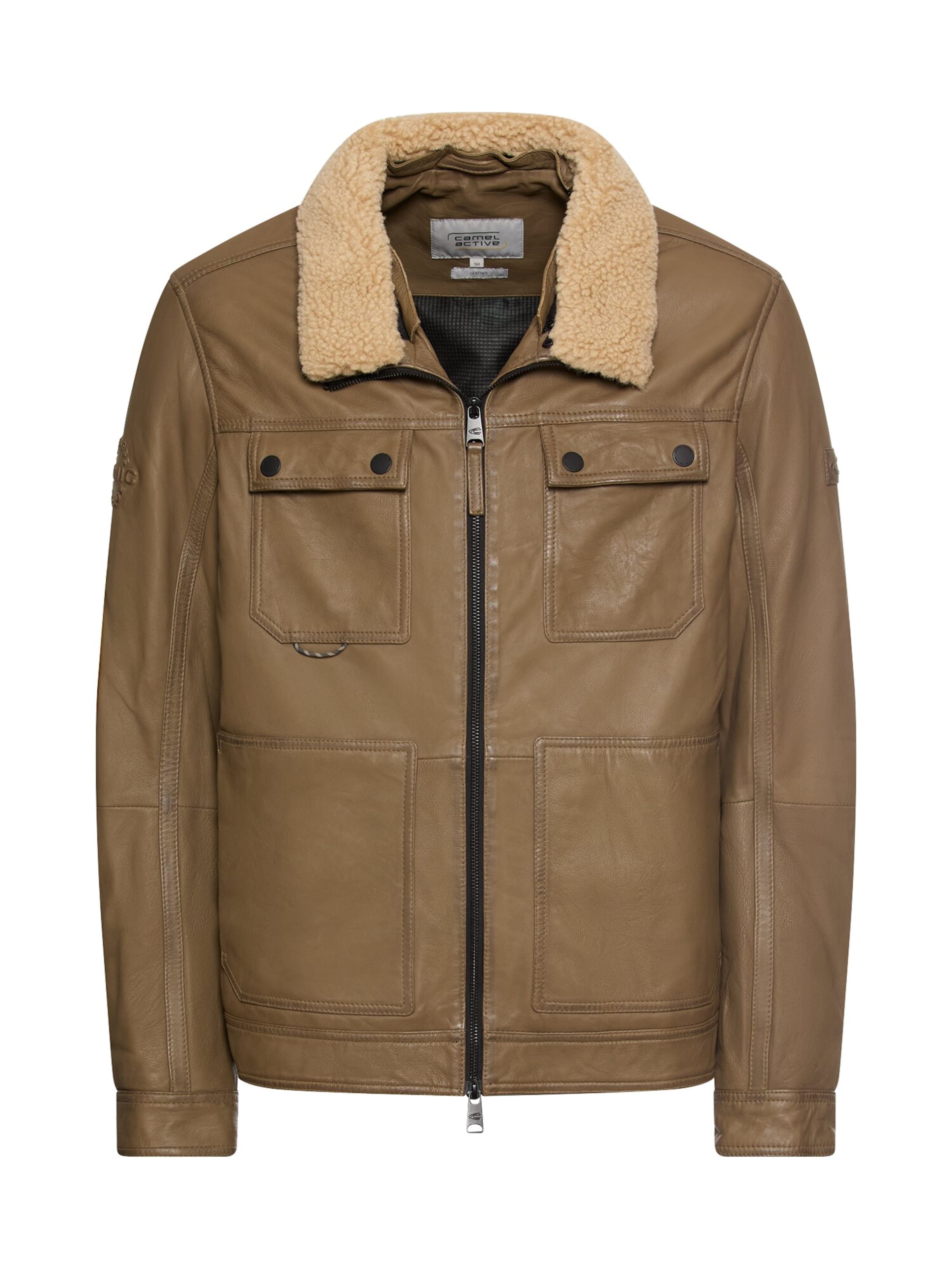 CAMEL ACTIVE Leder Fieldjacke mit Brusttaschen in Braun: Vorderseite