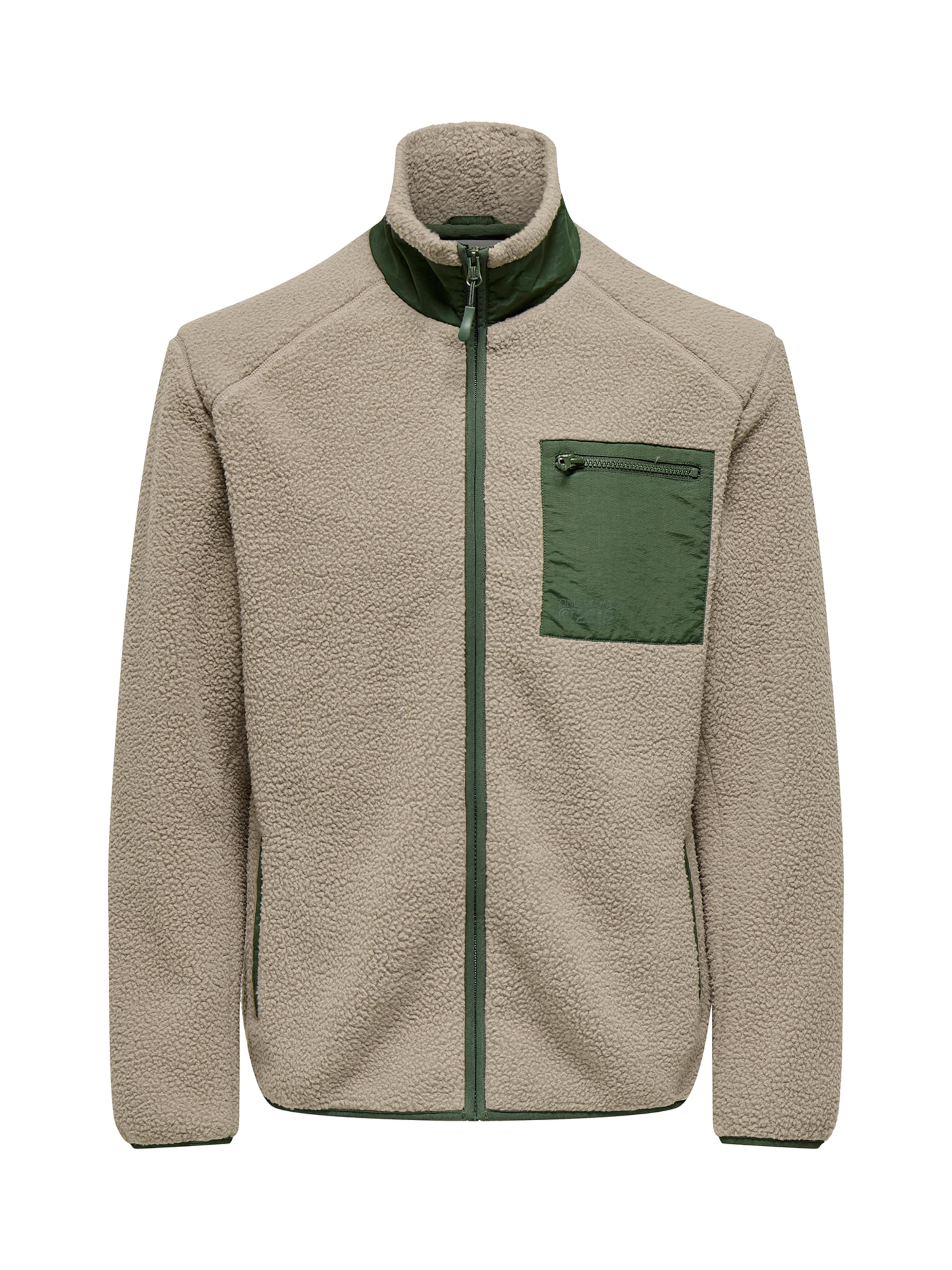 taupe / sötétzöld Only & Sons Polár dzseki 'ONSDALLAS' - XS, Termék nézet