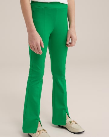 WE Fashion Zvonový Kalhoty – zelená: přední strana