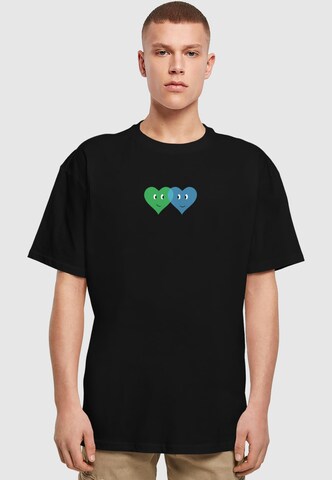 Merchcode Shirt 'Hugs & Love - Two Hearts' in Schwarz: Vorderseite